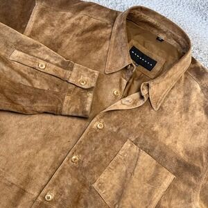 Baracuta Genuine Suede Leather Button Up Shirt Jacket Mens 3XT Shacket Brown Tan